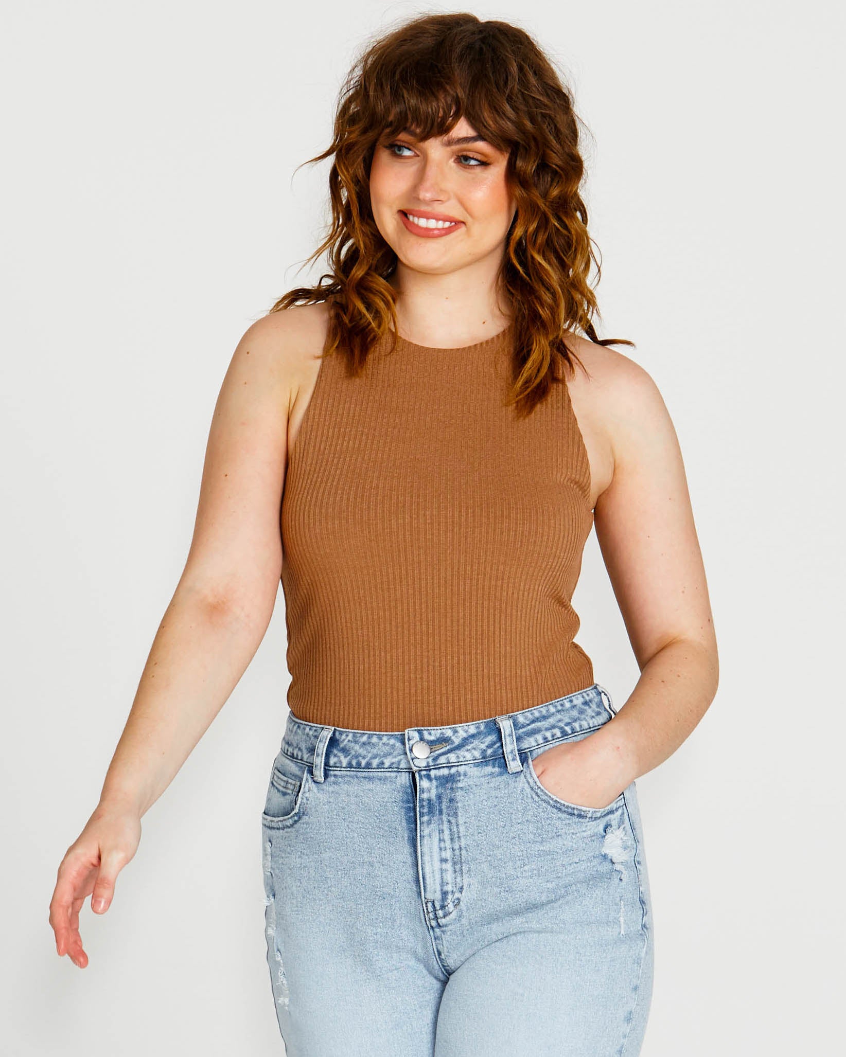 Aubrey Brown Singlet | Brown Aubrey Singlet |Beach Shakk Rainbow Beach