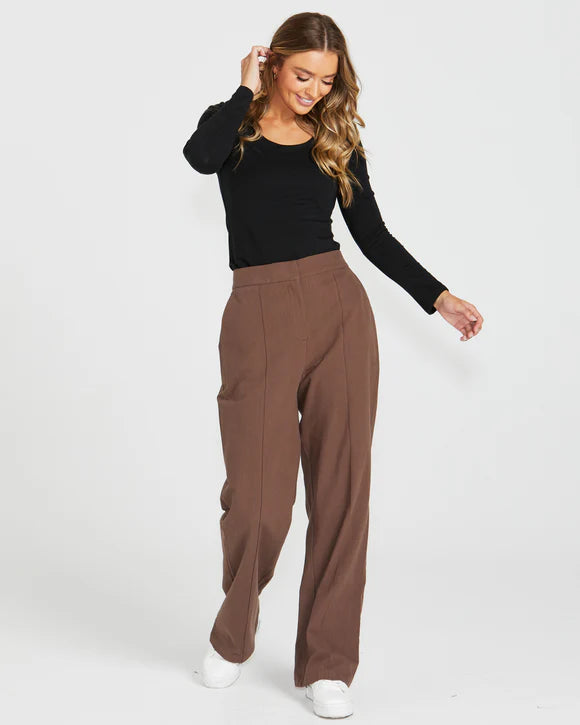 Roxy High Waisted Pants - Chocolate