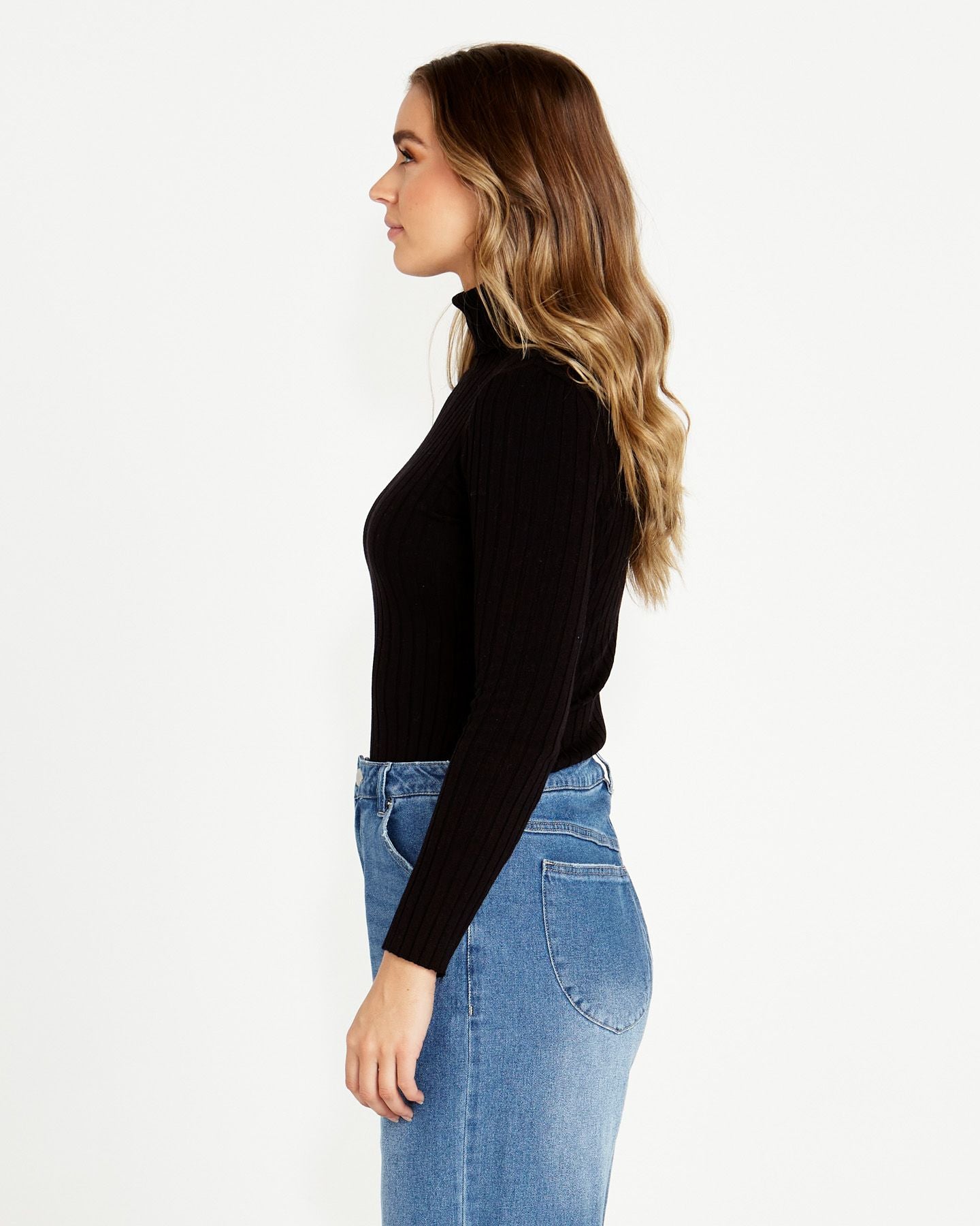 Nisha Mock Neck Top - Black