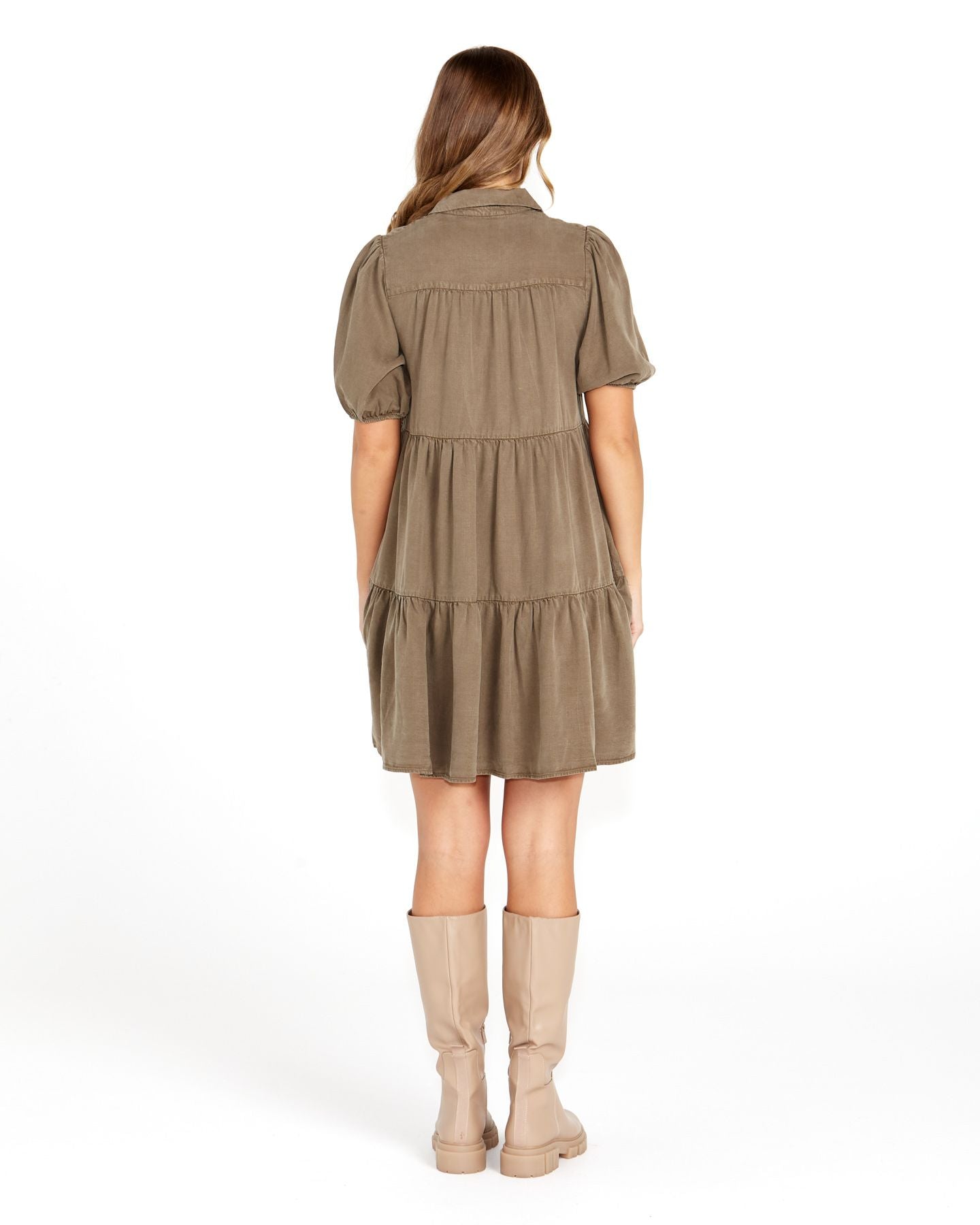 Charity Tiered Shirt Dress - Khaki