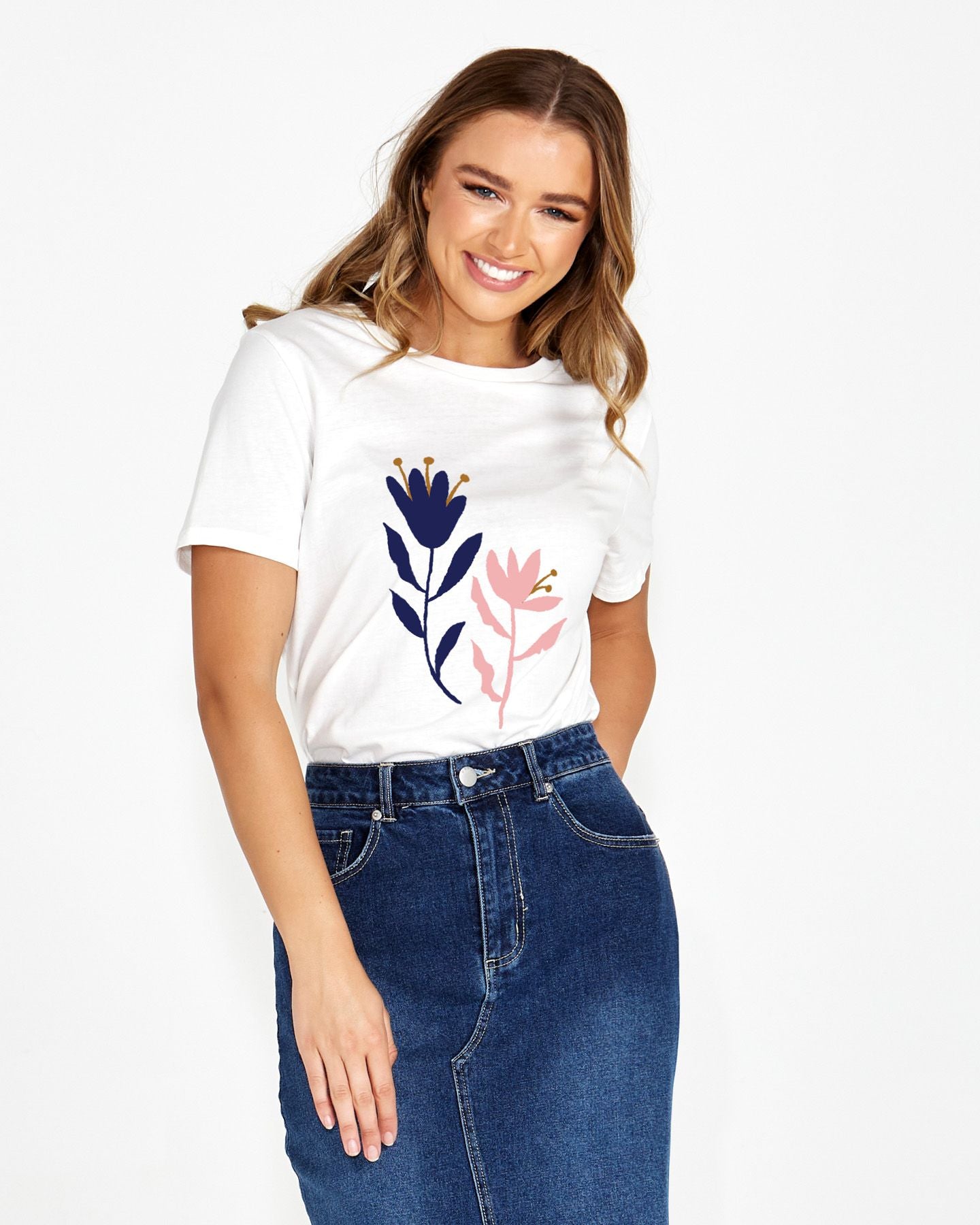 Connie Printed Tee - White