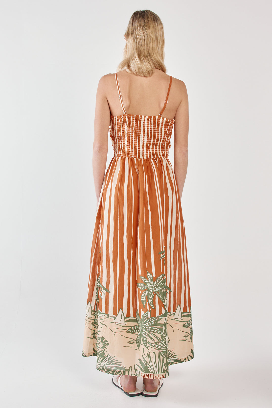 Mina Strapless Dress-Palm Stripe