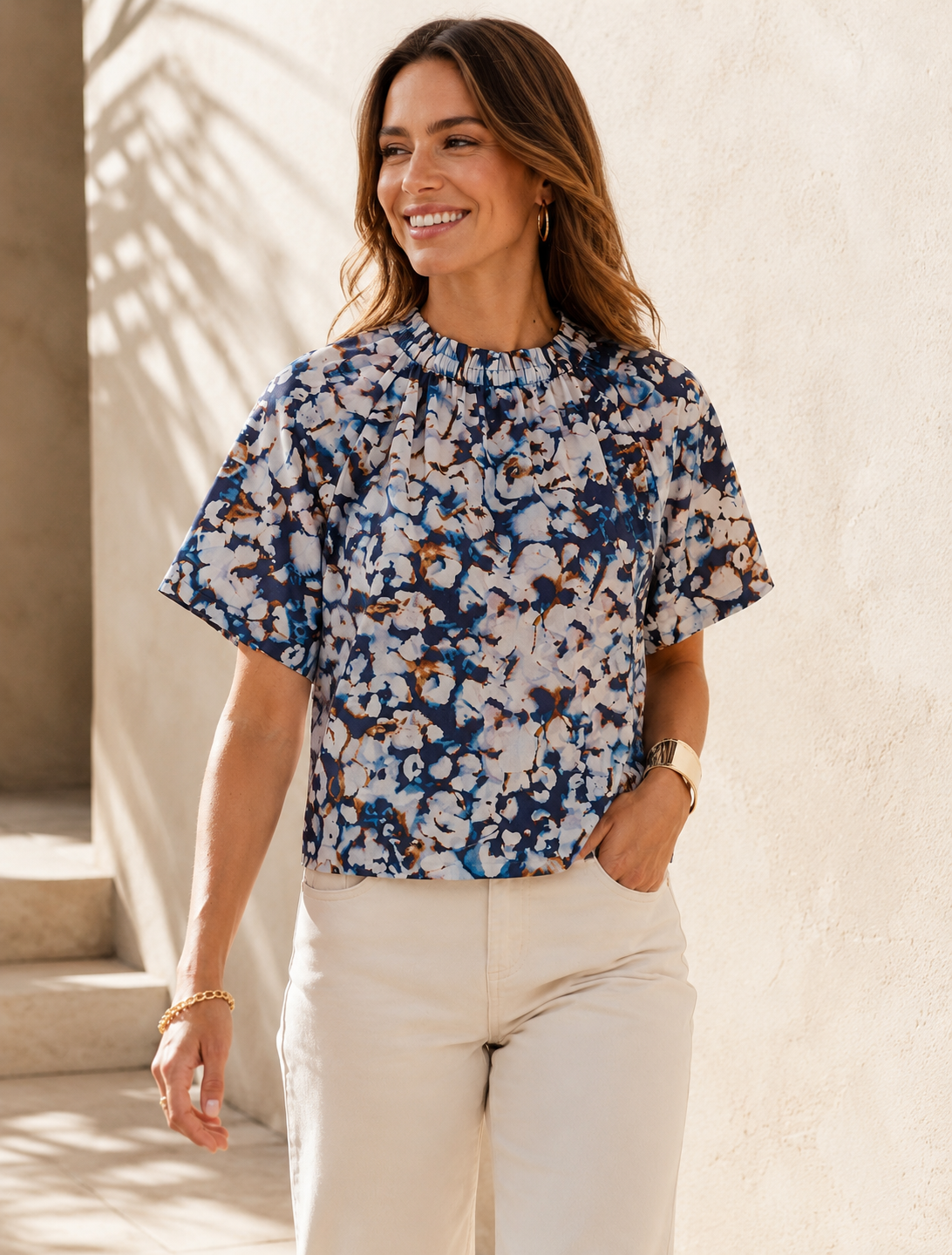 Anika Frill Neck Blouse - Violet Floral