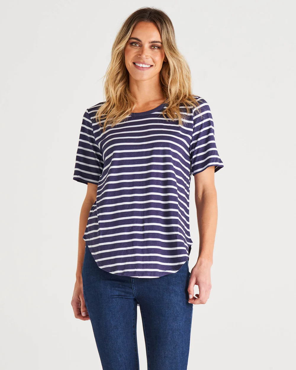 Ariana Dark Blue Tee | Dark Blue Stripe Tee |Beach Shakk Rainbow Beach