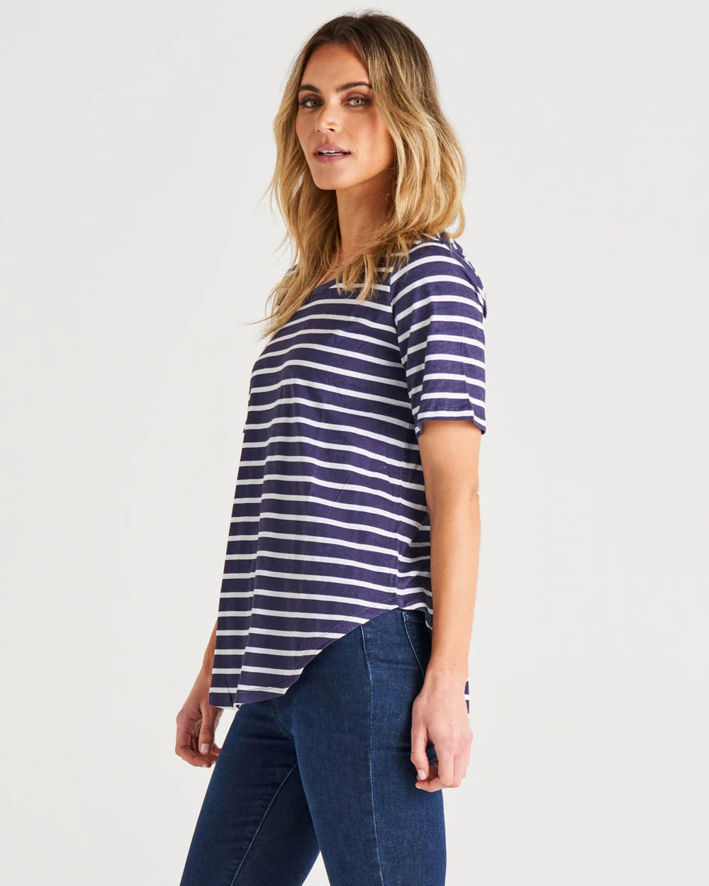 Ariana Dark Blue Tee | Dark Blue Stripe Tee |Beach Shakk Rainbow Beach