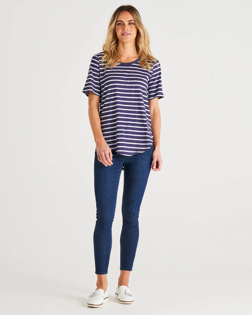 Ariana Dark Blue Tee | Dark Blue Stripe Tee |Beach Shakk Rainbow Beach