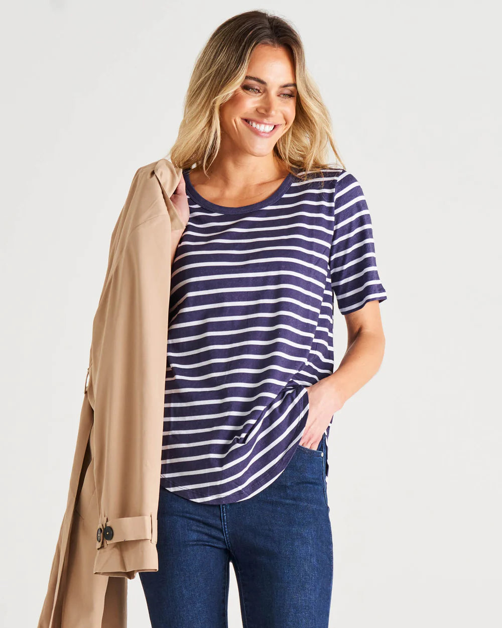 Ariana Dark Blue Tee | Dark Blue Stripe Tee |Beach Shakk Rainbow Beach