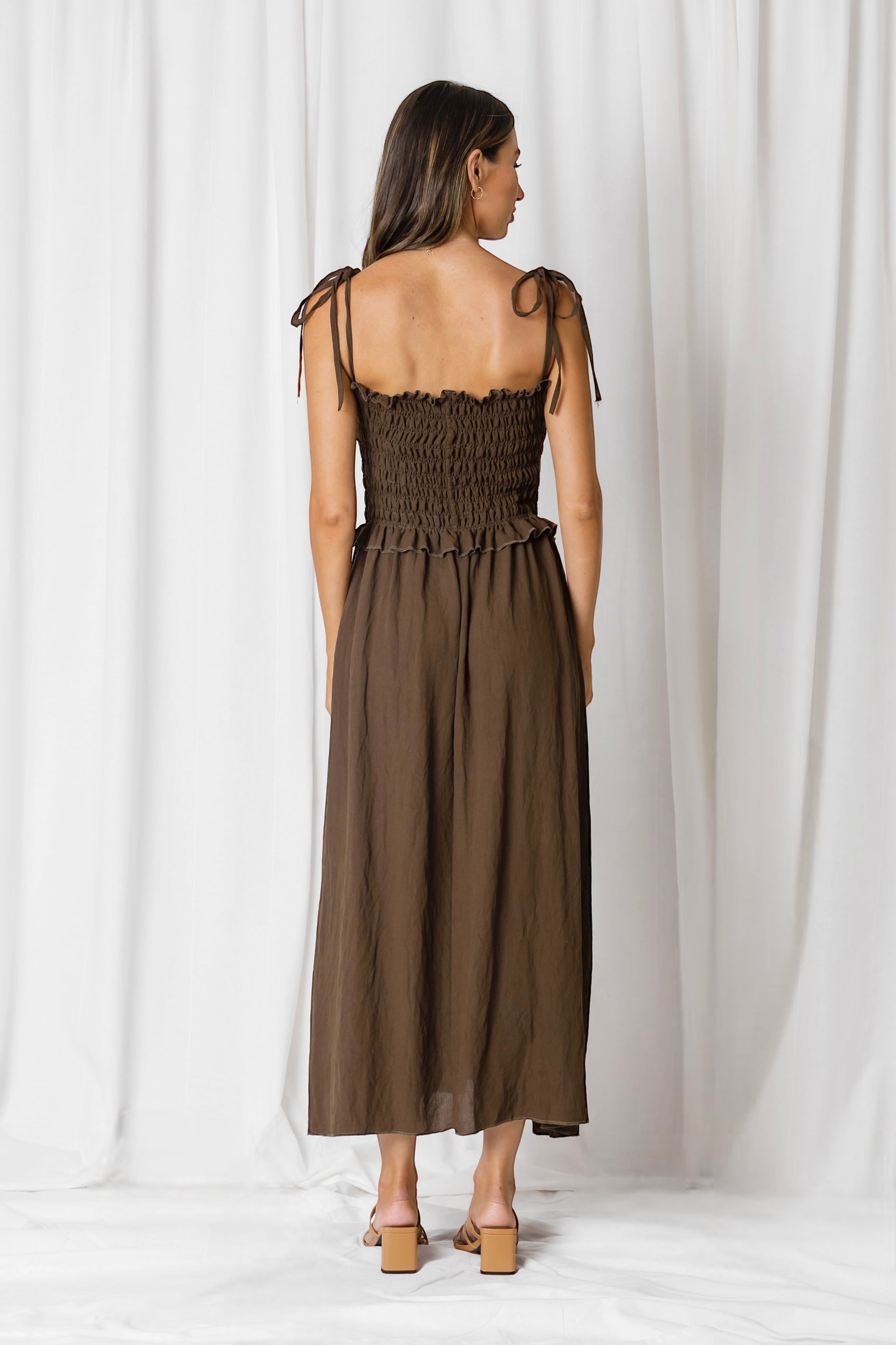Astrid Shirred Midi Dress |Walnut Midi Dress|Beach Shakk Rainbow Beach