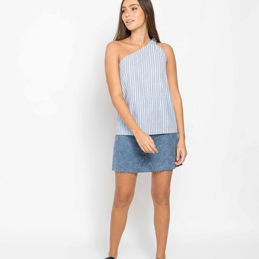 Ava One Shoulder Blue Top | Blue Stripe Top |Beach Shakk Rainbow Beach