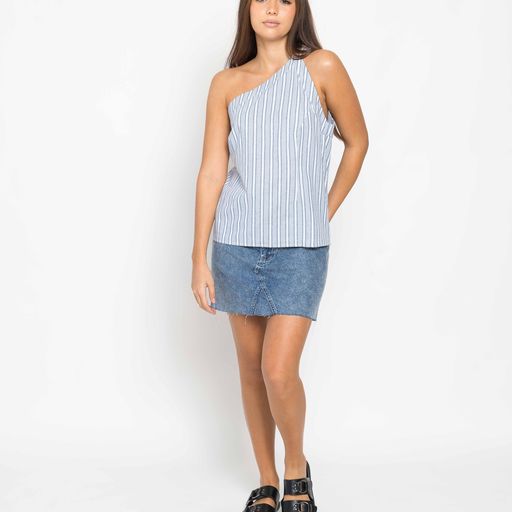 Ava One Shoulder Blue Top | Blue Stripe Top |Beach Shakk Rainbow Beach