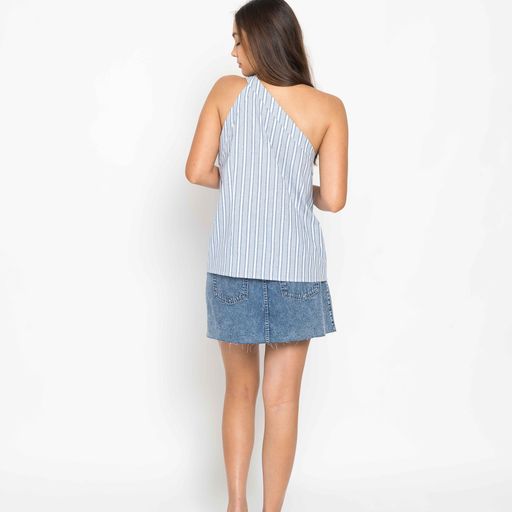 Ava One Shoulder Blue Top | Blue Stripe Top |Beach Shakk Rainbow Beach