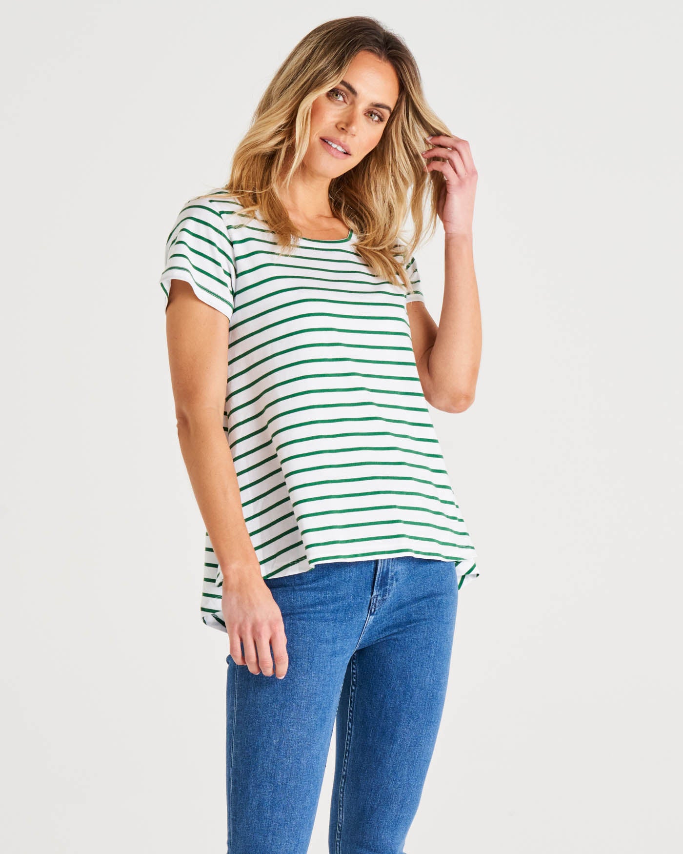 Tegan Swing Tee - Meadow Green Stripe