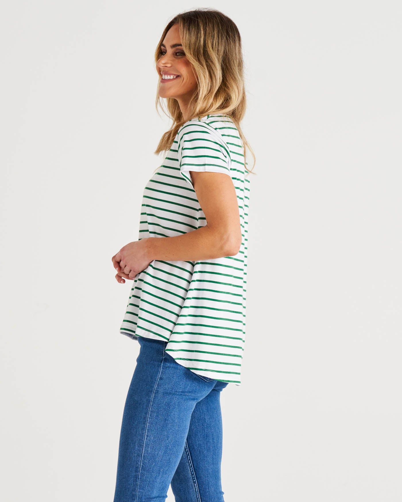 Tegan Swing Tee - Meadow Green Stripe