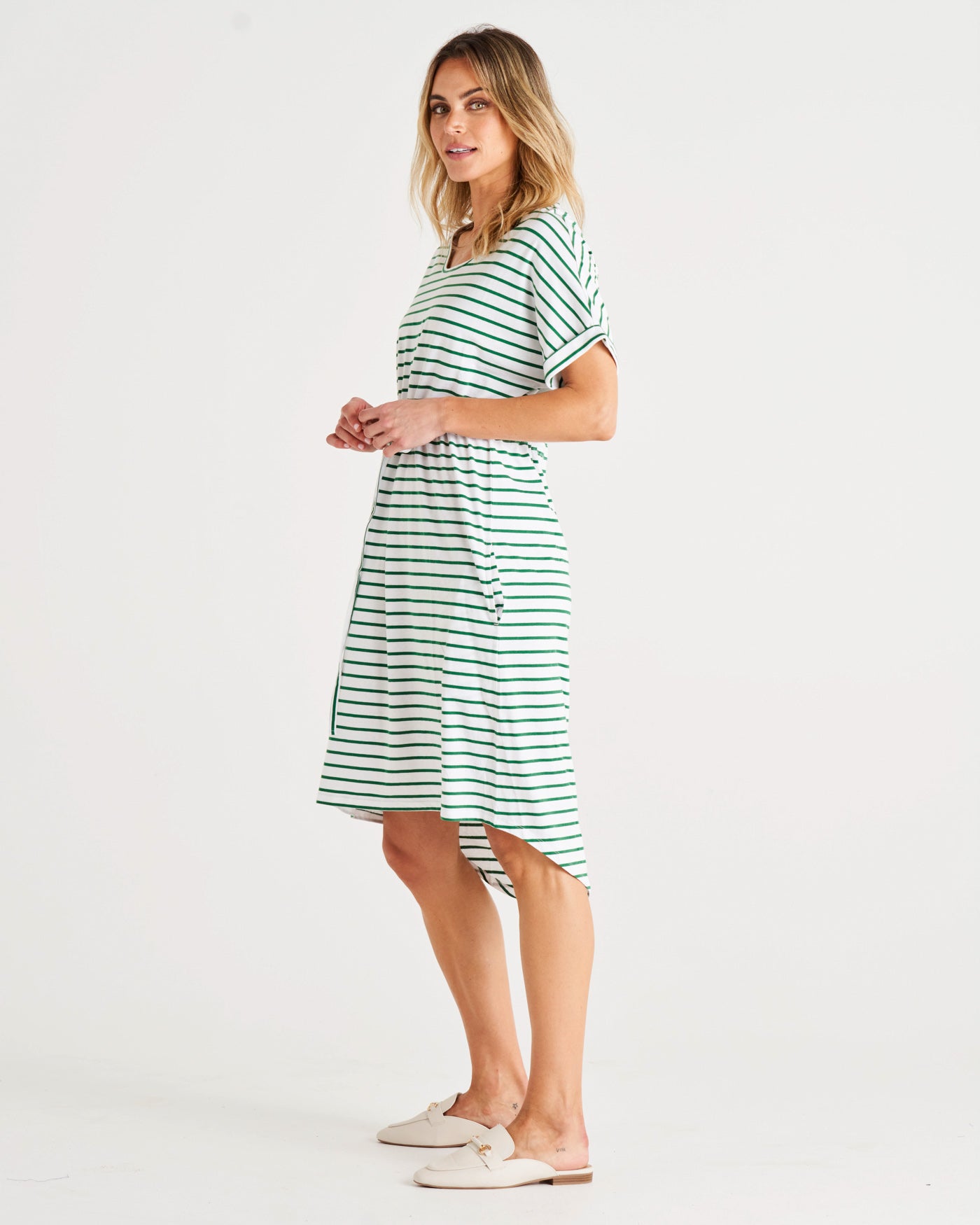 Liza Dress - Meadow Green Stripe