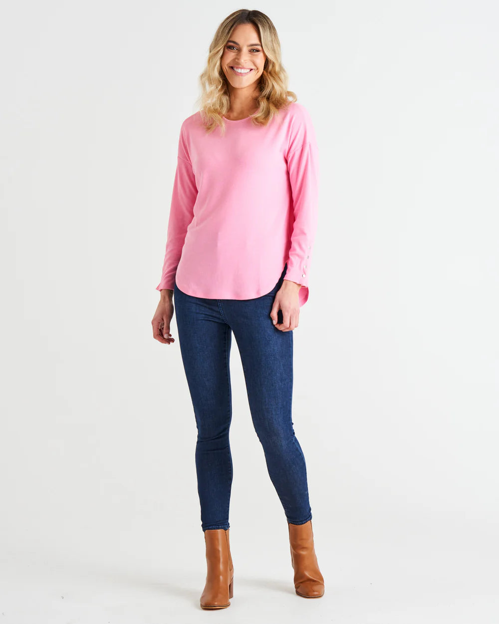 Malika Ribbed Long Sleeve Tee - Candy Pink