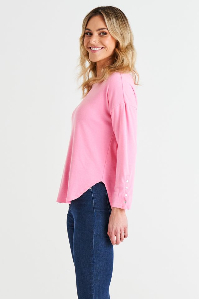 Malika Ribbed Long Sleeve Tee - Candy Pink