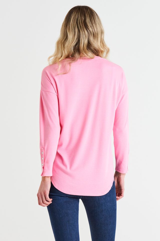 Malika Ribbed Long Sleeve Tee - Candy Pink