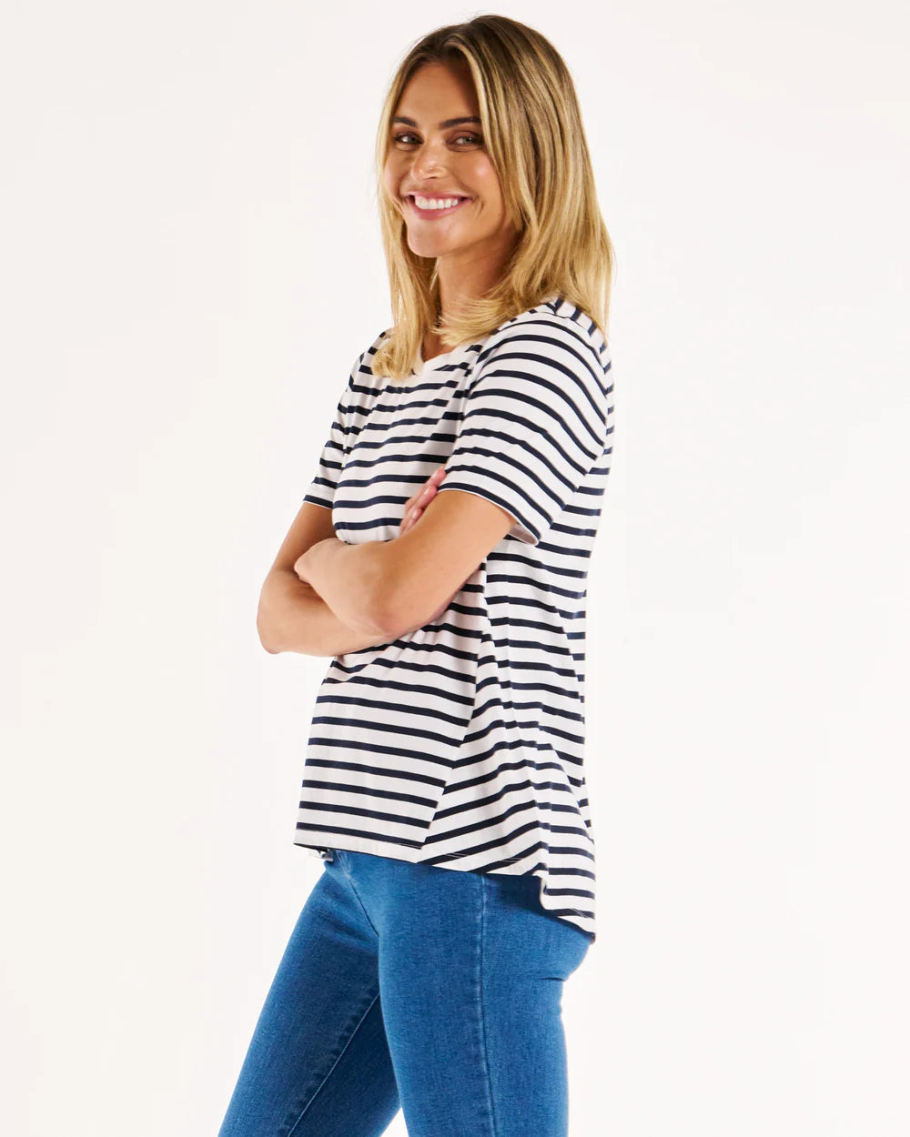 Hamilton Scoop Neck Tee - Blue/White Stripe