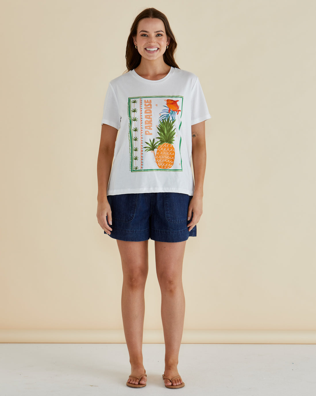 Ellia Crew Tee - Paradise Beach Print
