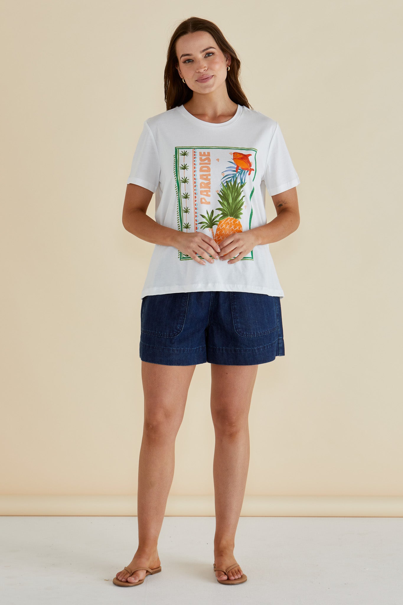 Ellia Crew Tee - Paradise Beach Print