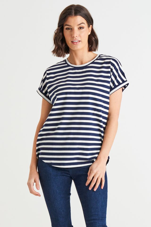Hailey Short Sleeve Tee - Blue Stripe