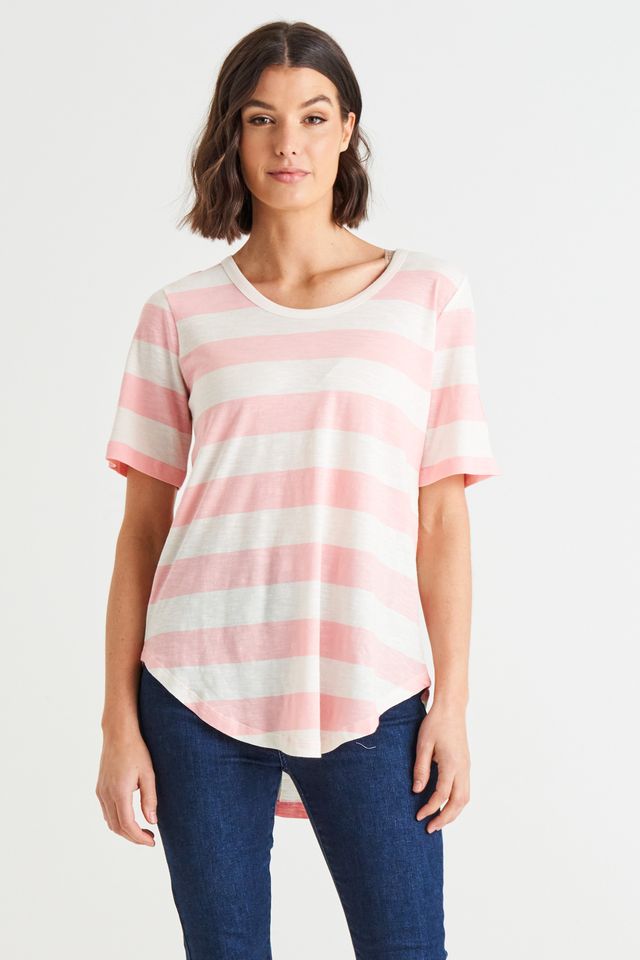 Ariana Baby Pink Tee | Baby Pink Stripe Tee| Beach Shakk Rainbow Beach