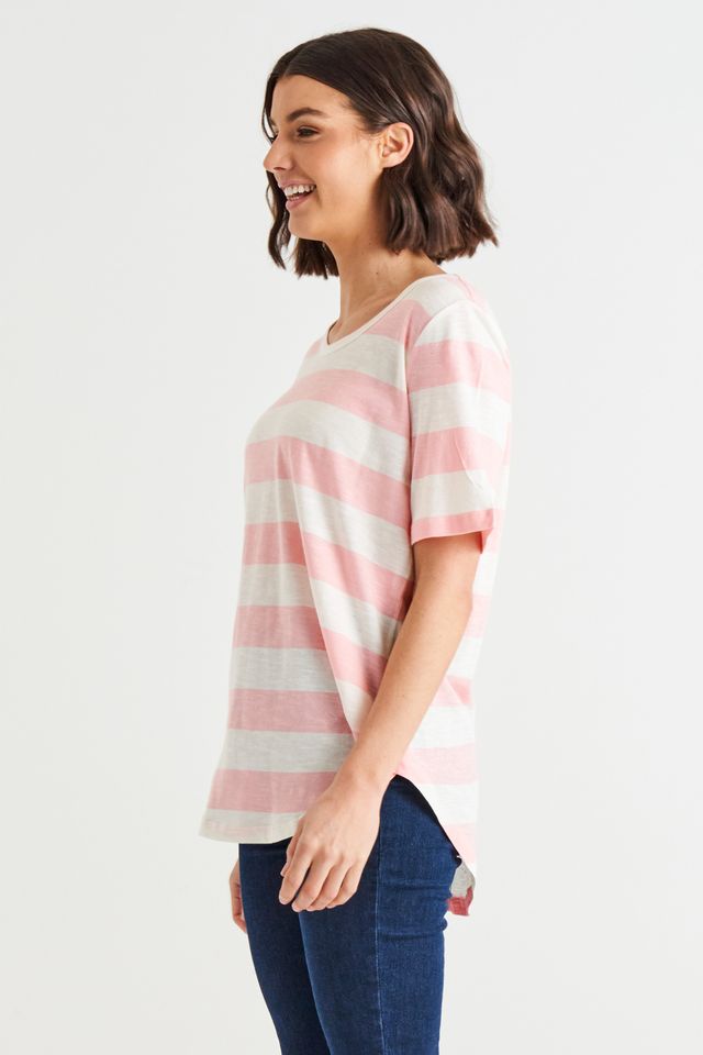 Ariana Baby Pink Tee | Baby Pink Stripe Tee| Beach Shakk Rainbow Beach