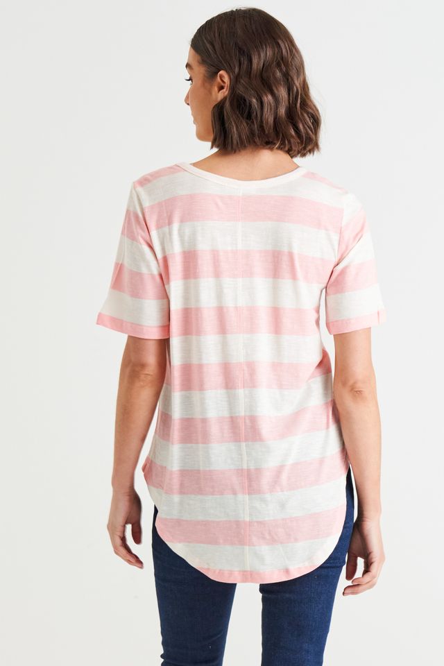 Ariana Baby Pink Tee | Baby Pink Stripe Tee| Beach Shakk Rainbow Beach
