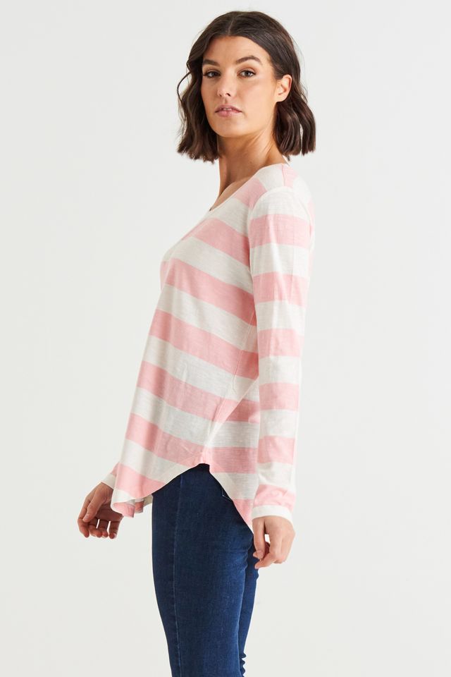 Megan Long Sleeve Top - Baby Pink Stripe