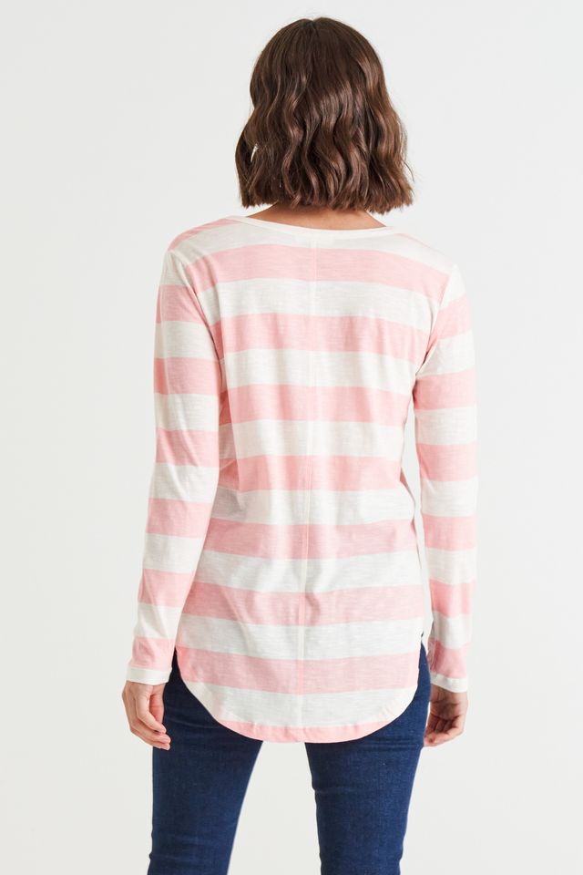 Megan Long Sleeve Top - Baby Pink Stripe