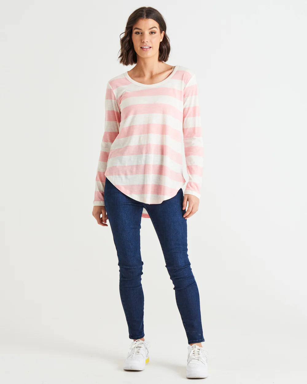 Megan Long Sleeve Top - Baby Pink Stripe