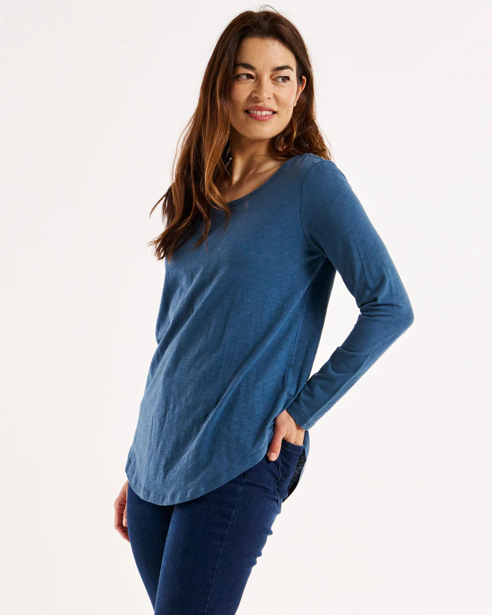 Megan Long Sleeve Top - Blue Steel