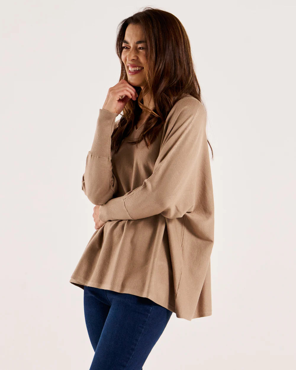 Destiny V-Neck Lightweight Knit Jumper - Latte