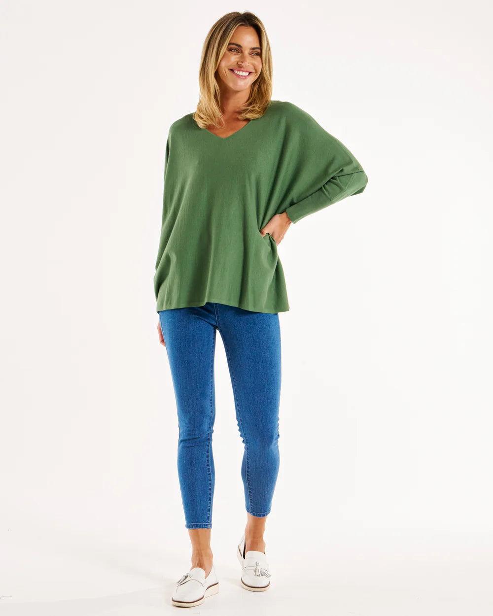 Destiny V-Neck Lightweight Knit Jumper - Powder Green