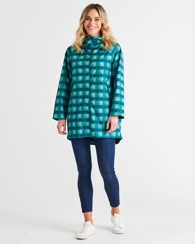 Rosie Waterproof Raincoat - Blue/Green Tartan