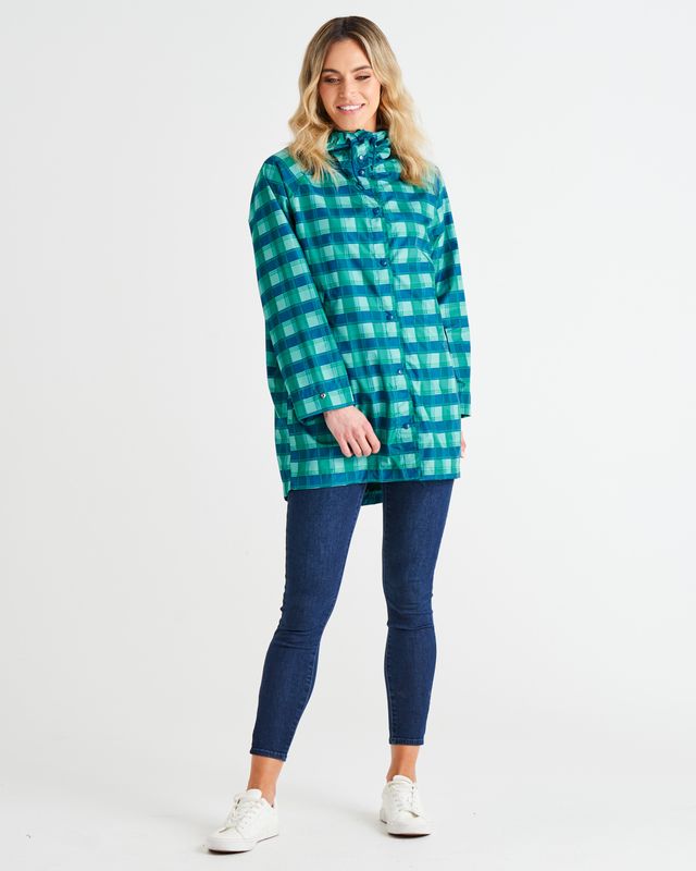 Rosie Waterproof Raincoat - Blue/Green Tartan