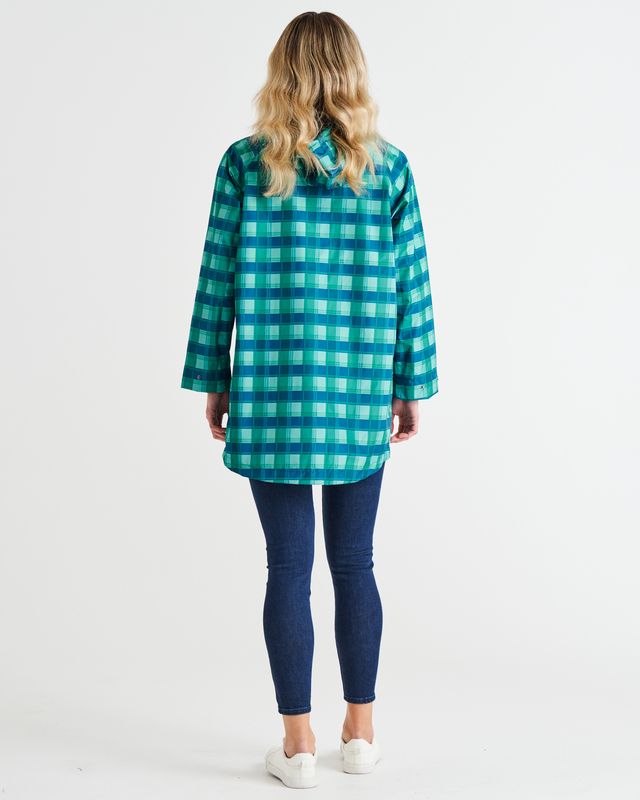 Rosie Waterproof Raincoat - Blue/Green Tartan