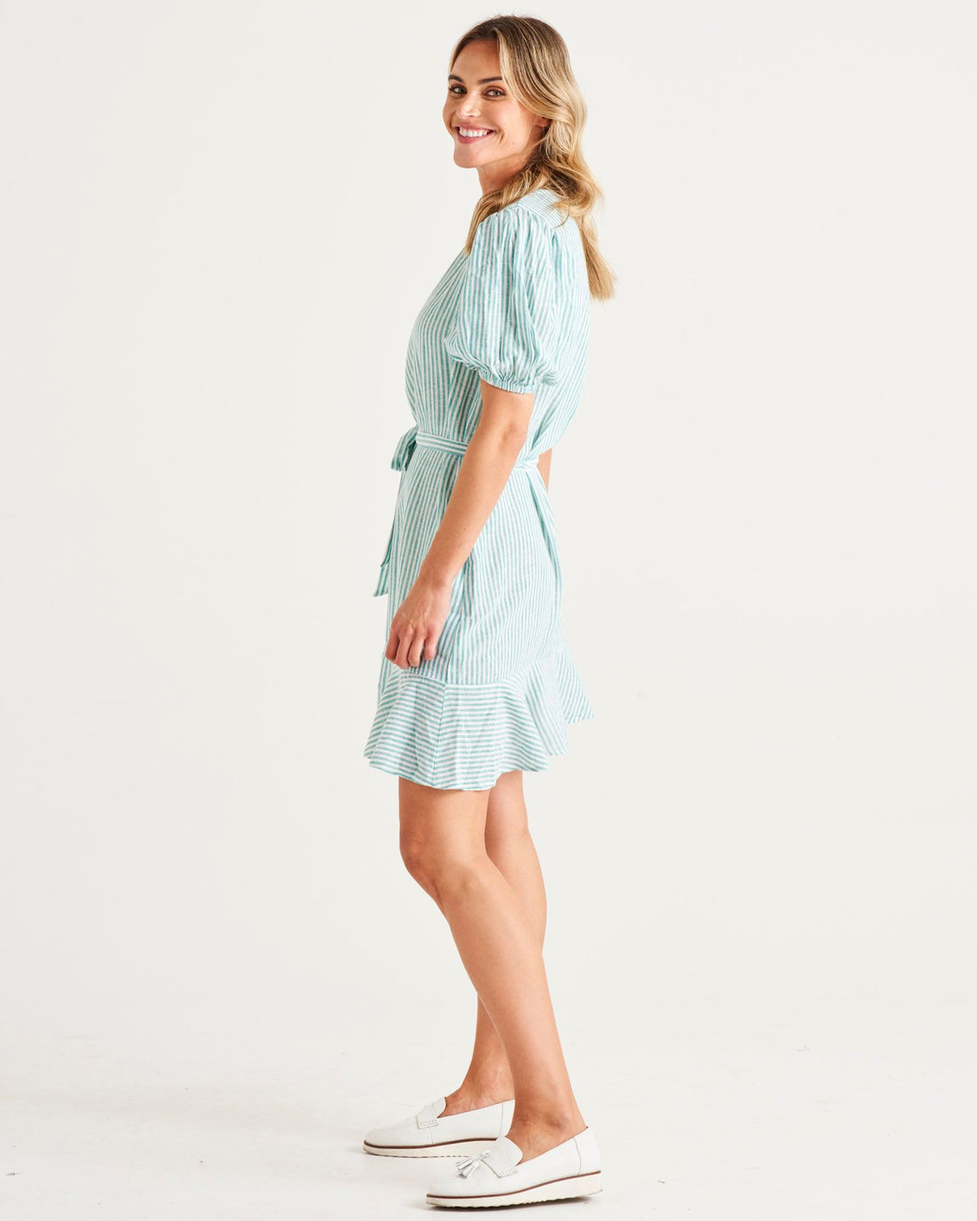 Birdie Dress - Teal Stripe