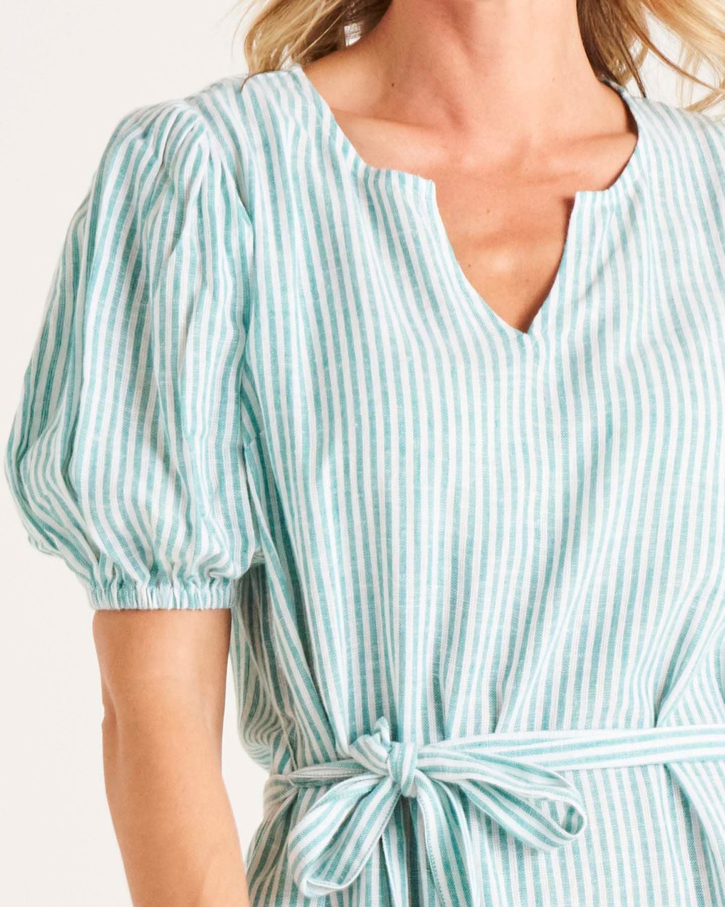 Birdie Dress - Teal Stripe