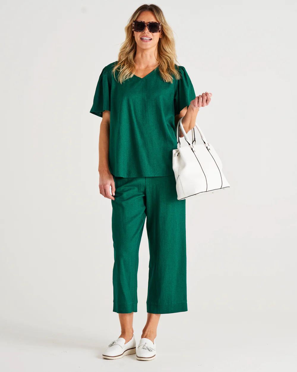 Marina Linen Blouse - Hunter Green