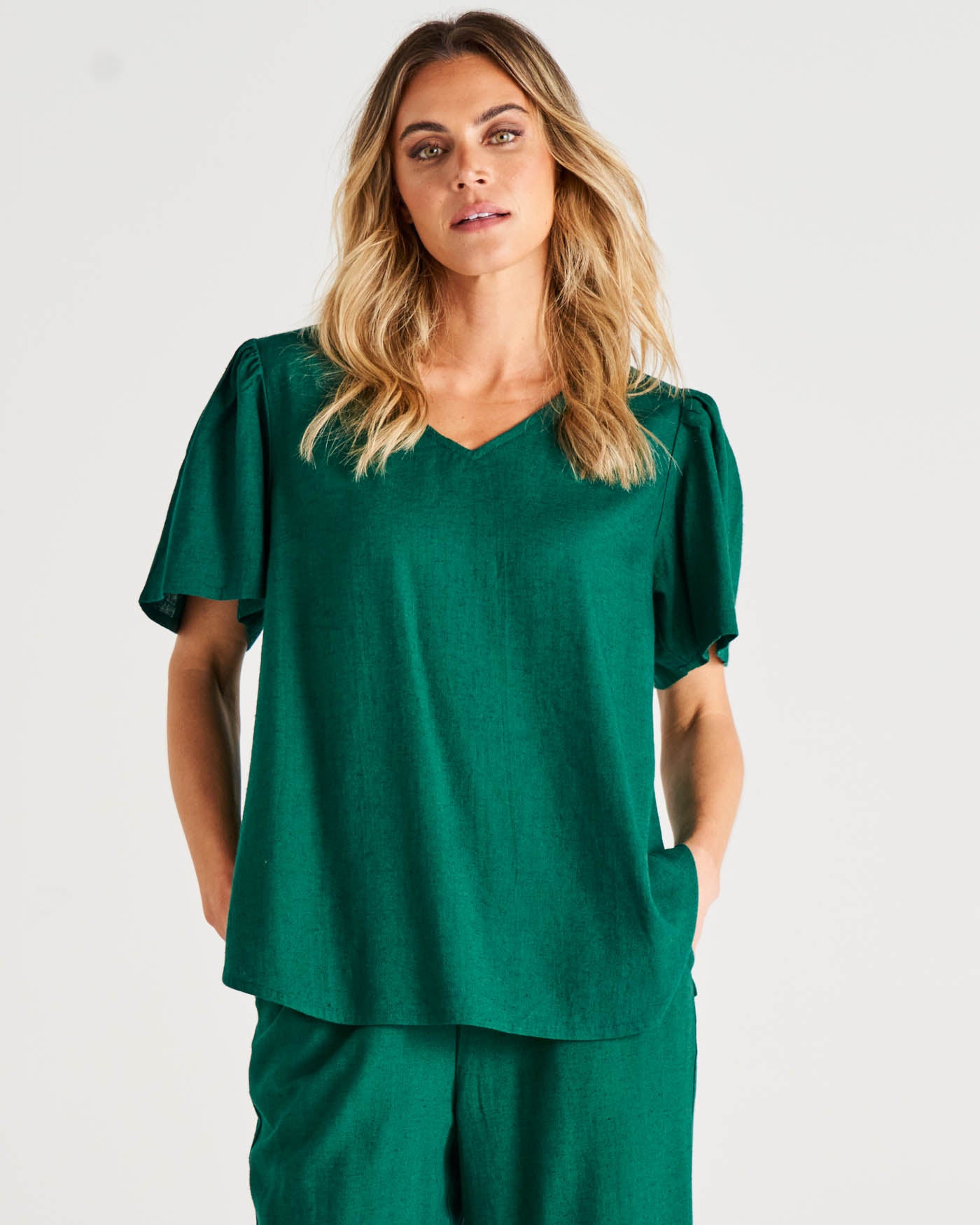 Marina Linen Blouse - Hunter Green