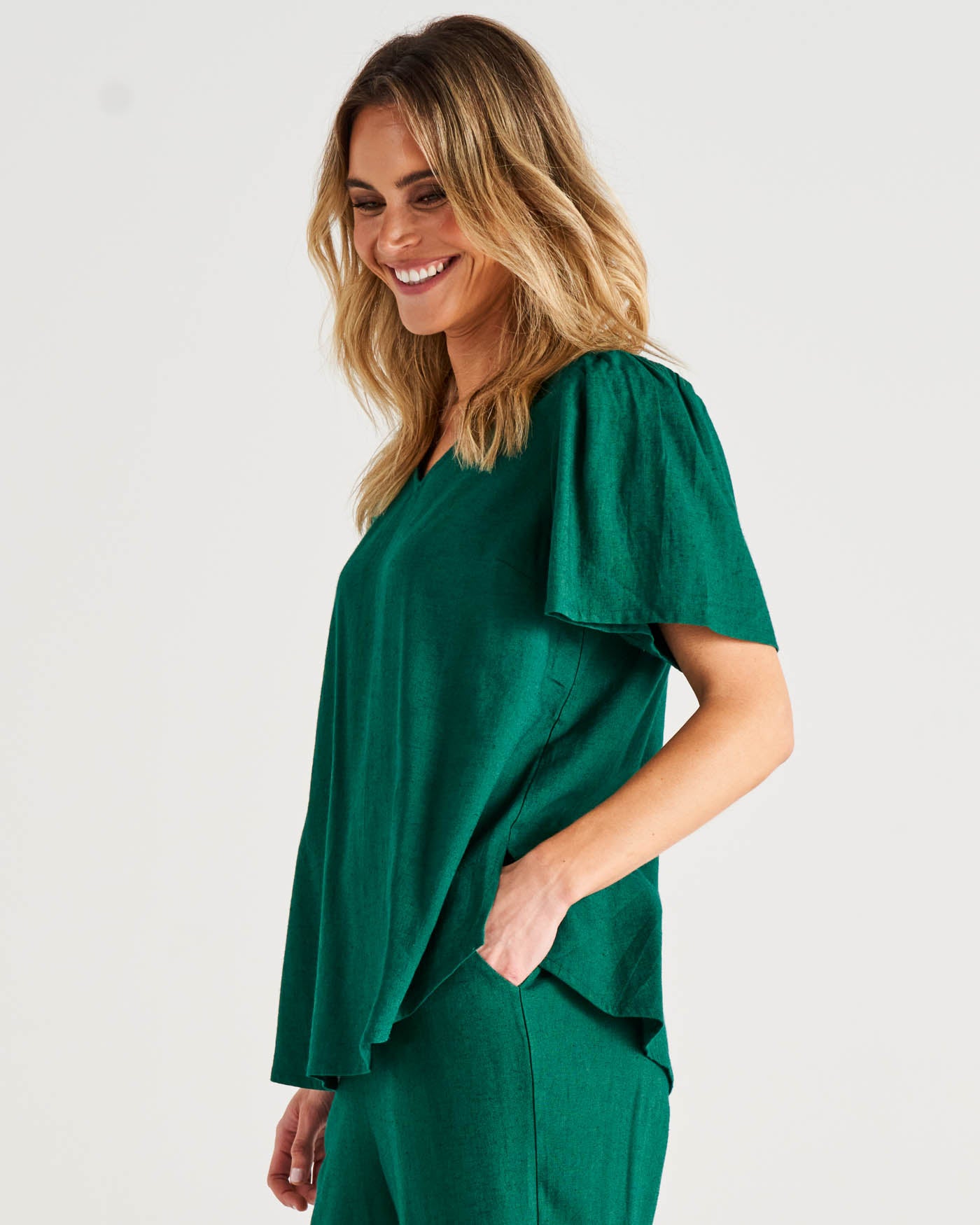 Marina Linen Blouse - Hunter Green