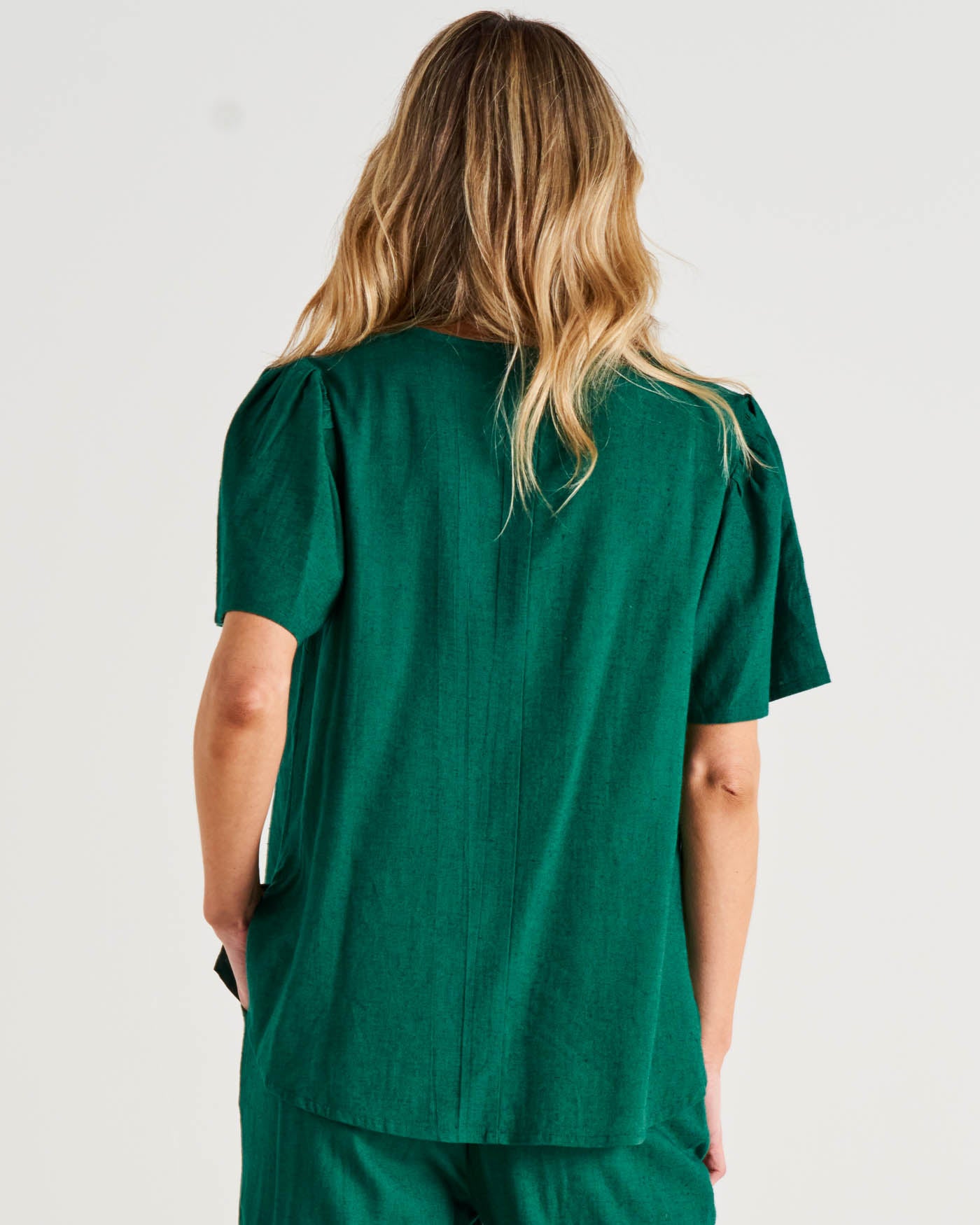 Marina Linen Blouse - Hunter Green