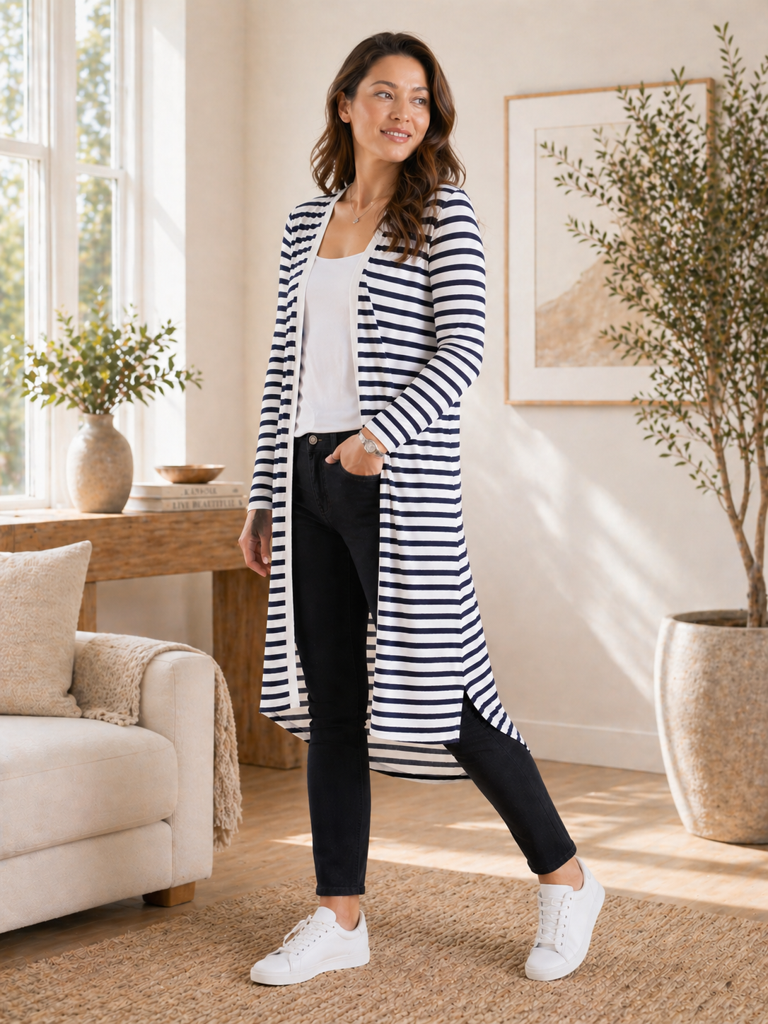 Byron Loose Sleeve Cardigan - Blue/White Stripe