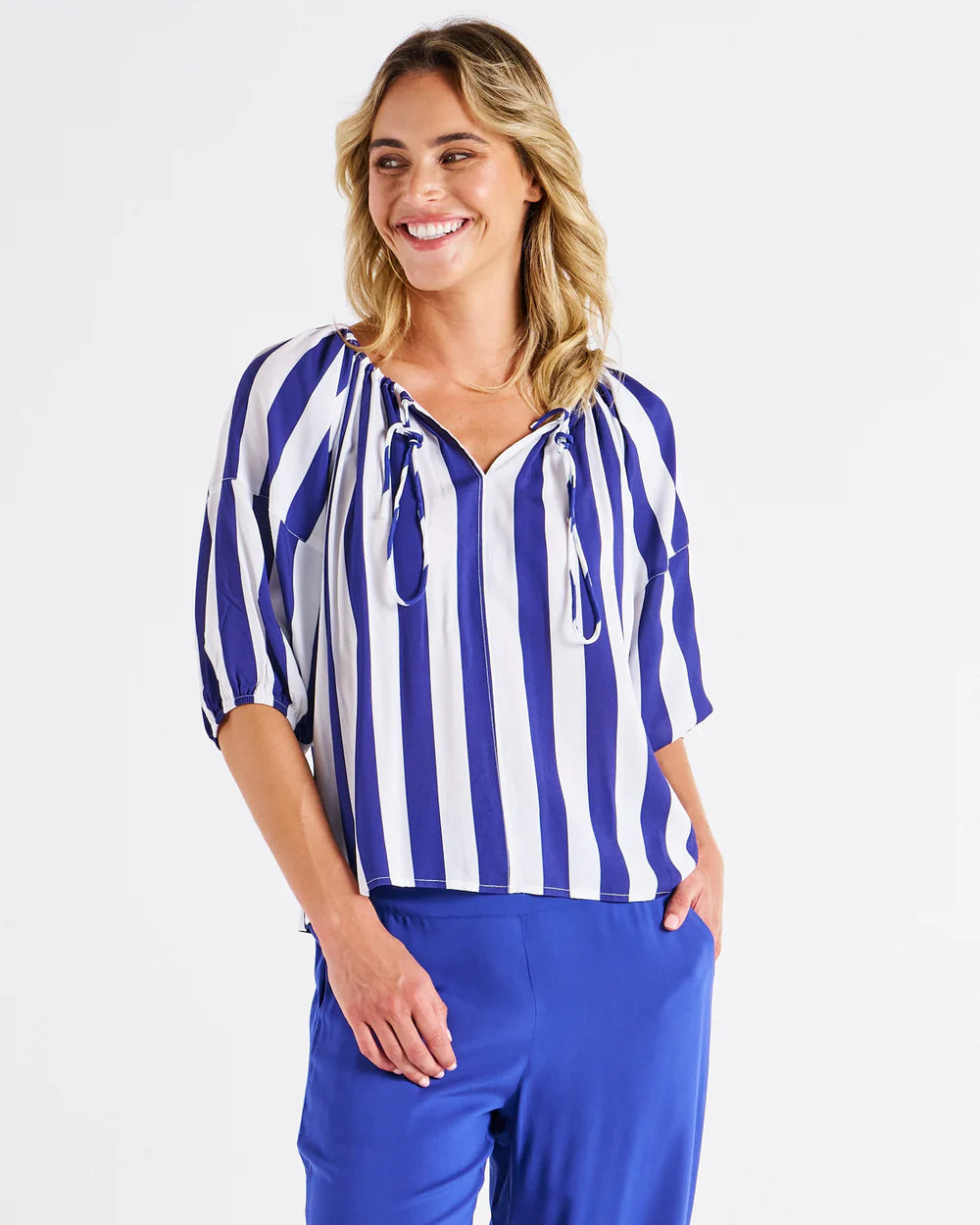 Camilla Blouse - Blue Stripe