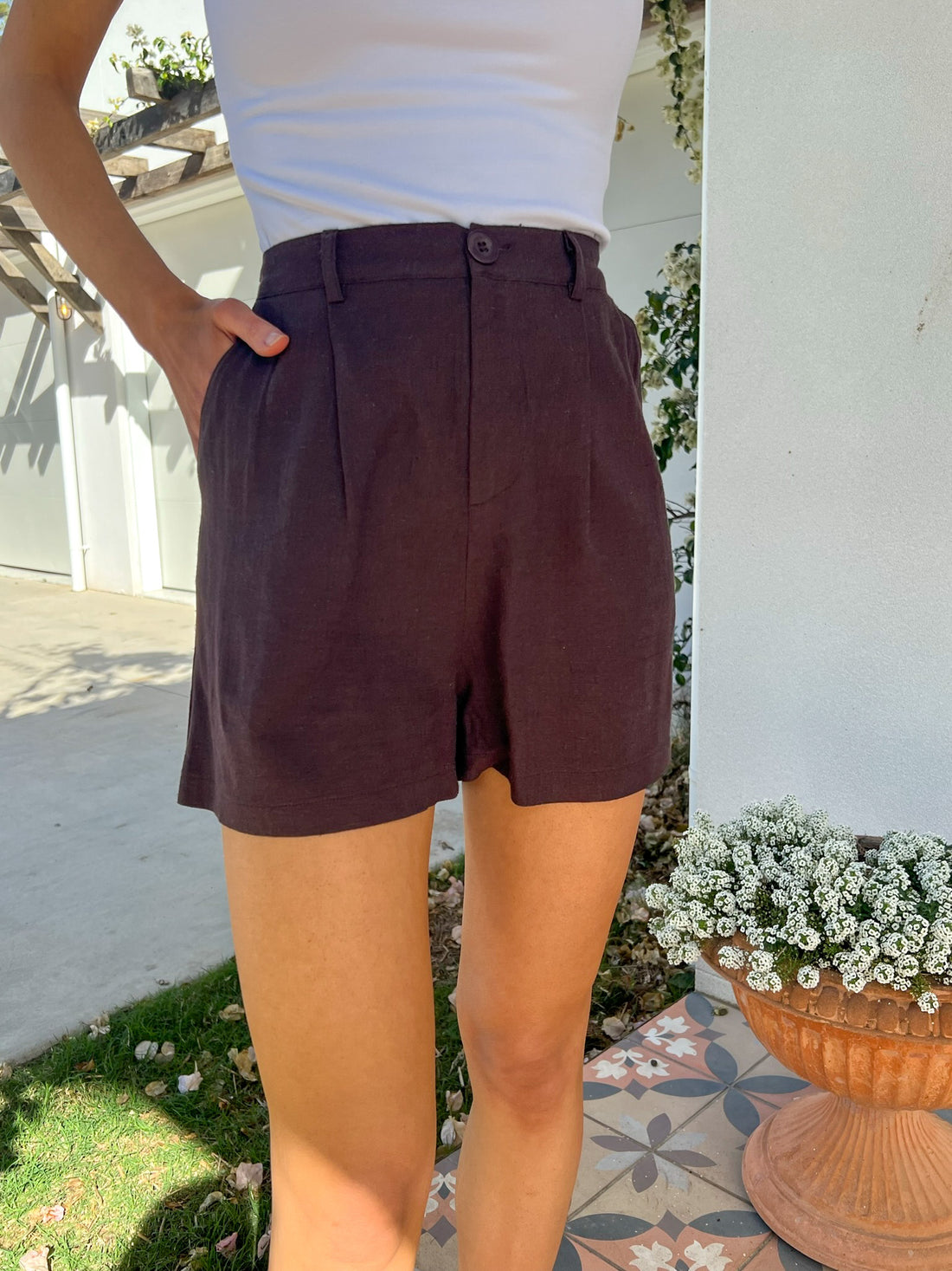 Linen Shorts - Chocolate