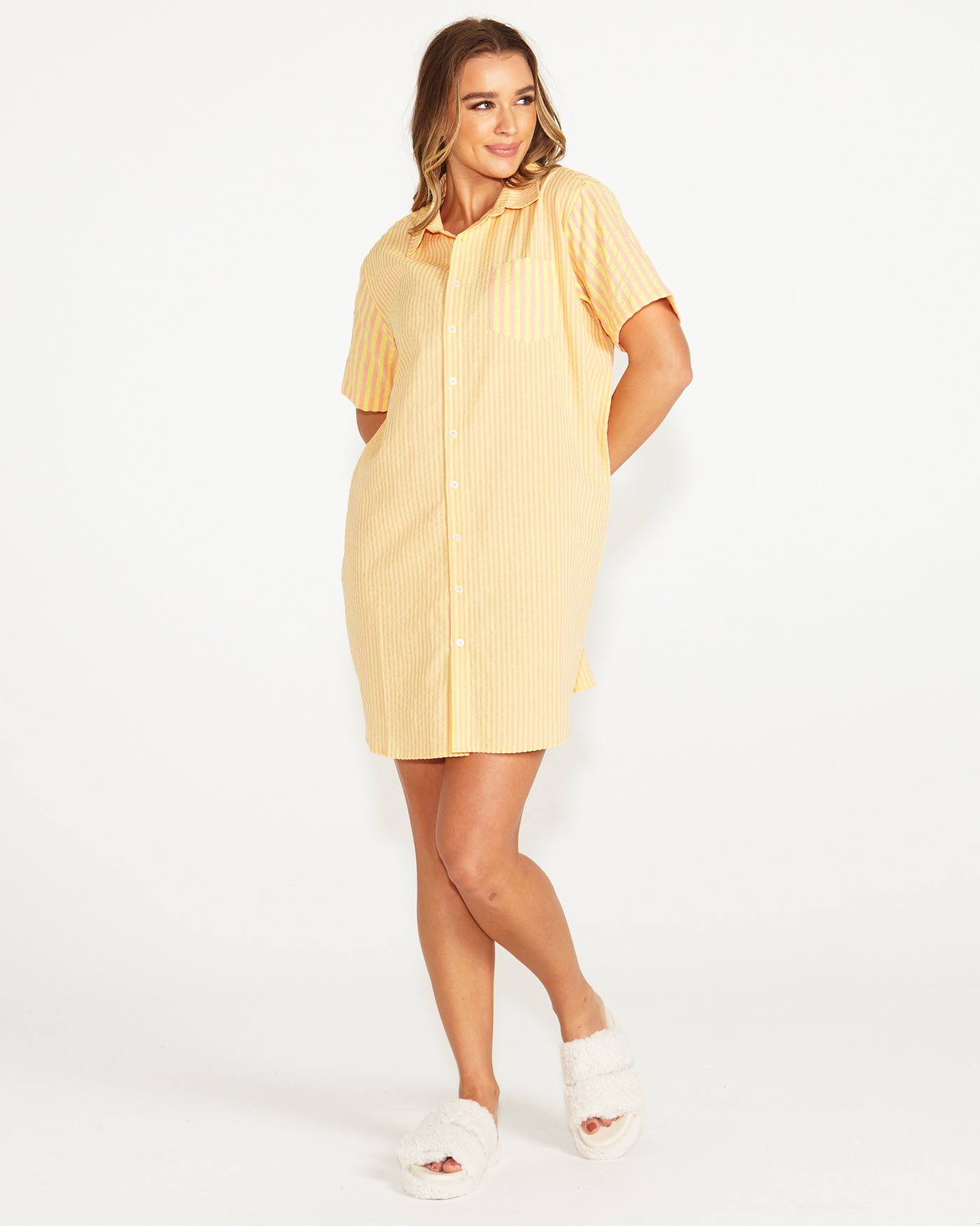 Christabel Night Shirt - Yellow Pink Stripe