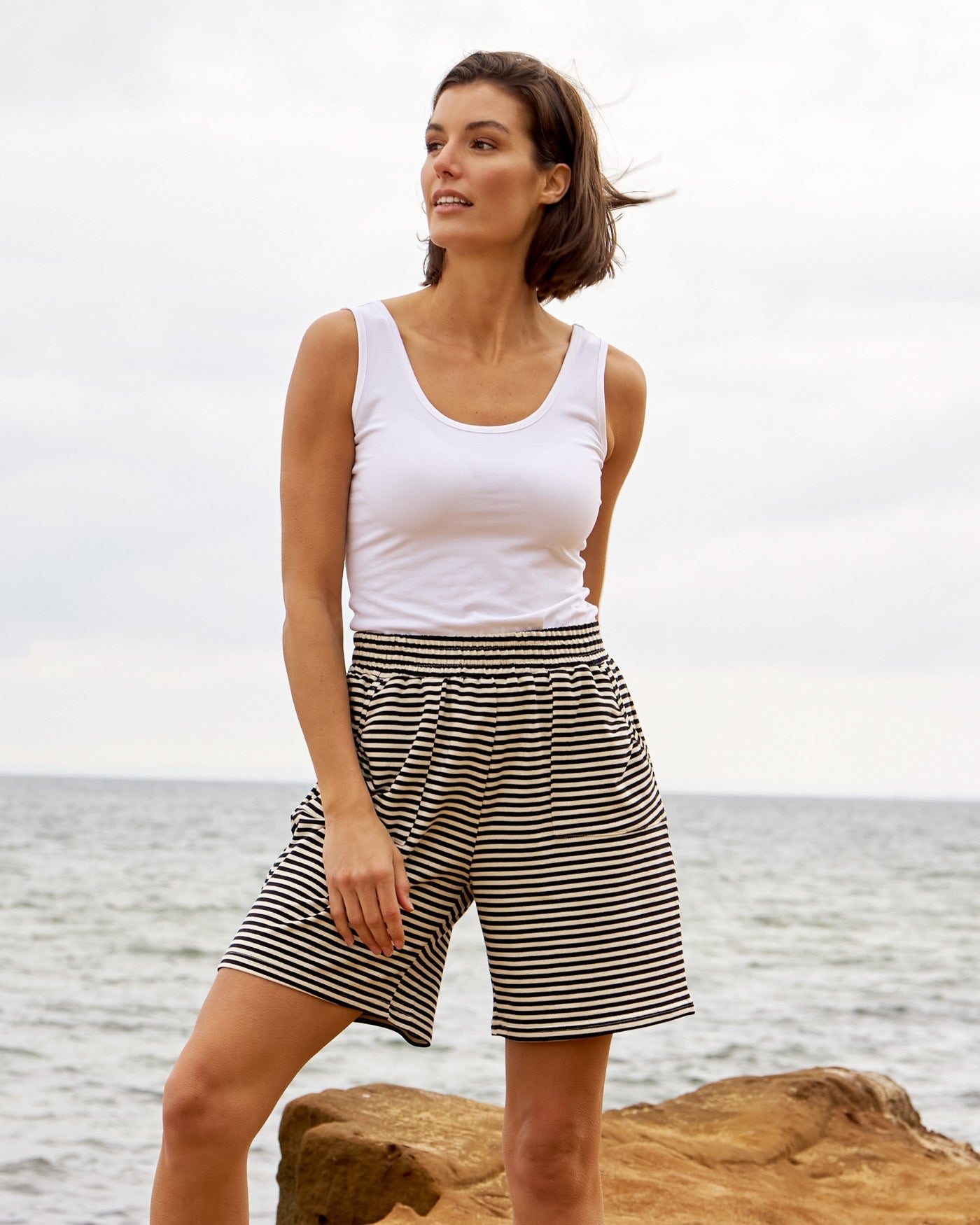 Harvard Short - Cream & Black Stripe