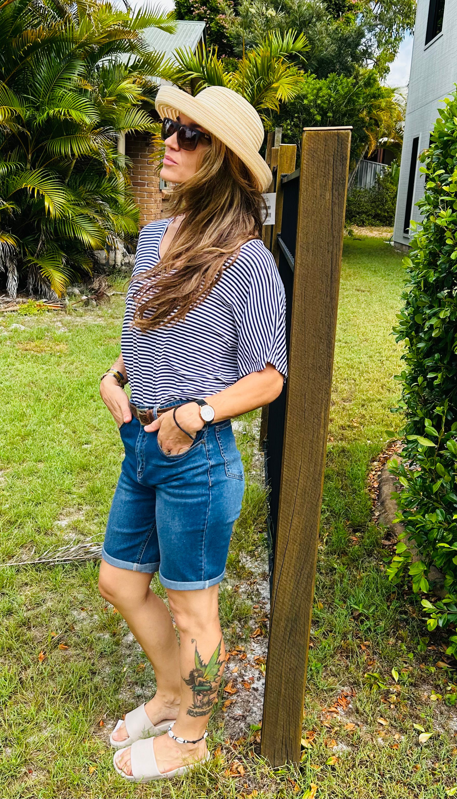 Maui Tee - Navy Blue/White Stripe