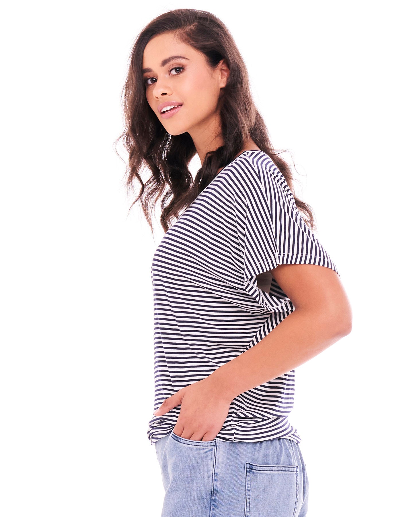Maui Tee - Navy Blue/White Stripe
